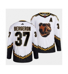 Men's Boston Bruins #37 Patrice Bergeron 2022 White Reverse Retro Stitched Jersey