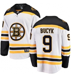 Men's Boston Bruins #9 Johnny Bucyk Authentic White Away Fanatics Branded Breakaway NHL Jersey