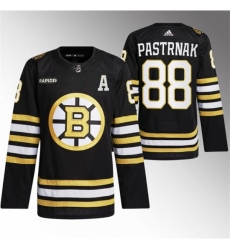 Men's Boston Bruins 88 David Pastrnak Black With Rapid7 100th Anniversary Stitched Jersey