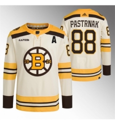 Men's Boston Bruins #88 David Pastrnak Cream With Rapid7 100th Anniversary Stitched Jersey