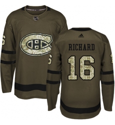 Men's Adidas Montreal Canadiens #16 Henri Richard Premier Green Salute to Service NHL Jersey
