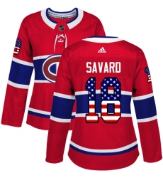 Women's Adidas Montreal Canadiens #18 Serge Savard Authentic Red USA Flag Fashion NHL Jersey