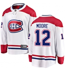 Youth Montreal Canadiens #12 Dickie Moore Authentic White Away Fanatics Branded Breakaway NHL Jersey
