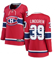 Women's Montreal Canadiens #39 Charlie Lindgren Authentic Red Home Fanatics Branded Breakaway NHL Jersey