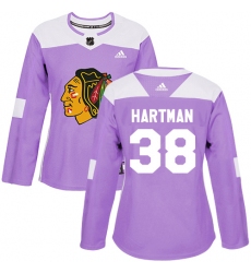 Women's Adidas Chicago Blackhawks #38 Ryan Hartman Authentic Purple Fights Cancer Practice NHL Jersey