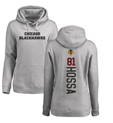 NHL Women's Adidas Chicago Blackhawks #81 Marian Hossa Ash Backer Pullover Hoodie