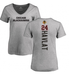 NHL Women's Adidas Chicago Blackhawks #24 Martin Havlat Ash Backer T-Shirt