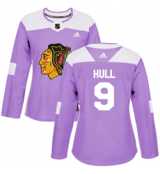 Women's Adidas Chicago Blackhawks #9 Bobby Hull Authentic Purple Fights Cancer Practice NHL Jersey