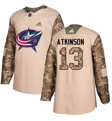Men's Adidas Columbus Blue Jackets #13 Cam Atkinson Authentic Camo Veterans Day Practice NHL Jersey