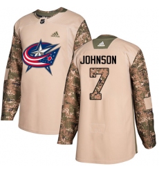 Men's Adidas Columbus Blue Jackets #7 Jack Johnson Authentic Camo Veterans Day Practice NHL Jersey