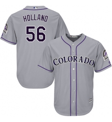 Youth Majestic Colorado Rockies #56 Greg Holland Replica Grey Road Cool Base MLB Jersey