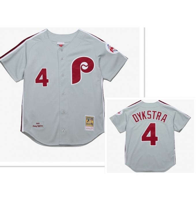 Men's Philadelphia Phillies #4 Lenny Dykstra Mitchell and Ness Grey 1989 Throwback Stitched MLB Jersey