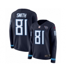 Women's Nike Tennessee Titans #81 Jonnu Smith Limited Navy Blue Therma Long Sleeve NFL Jersey