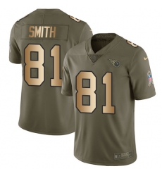 Youth Nike Tennessee Titans #81 Jonnu Smith Limited Olive/Gold 2017 Salute to Service NFL Jersey
