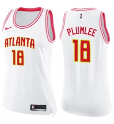 Women's Nike Atlanta Hawks #18 Miles Plumlee Swingman White/Pink Fashion NBA Jersey