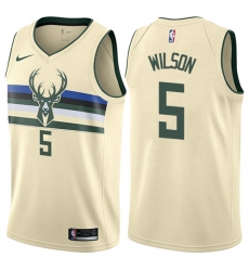 Men's Nike Milwaukee Bucks #5 D. J. Wilson Authentic Cream NBA Jersey - City Edition