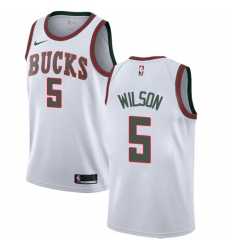 Men's Nike Milwaukee Bucks #5 D. J. Wilson Authentic White Fashion Hardwood Classics NBA Jersey