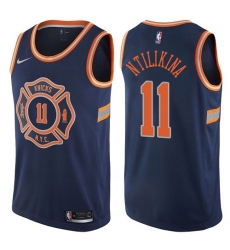 Men's Nike New York Knicks #11 Frank Ntilikina Authentic Navy Blue NBA Jersey - City Edition