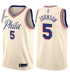 Men's Nike Philadelphia 76ers #5 Amir Johnson Authentic Cream NBA Jersey - City Edition