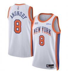 Men's New Yok Knicks #8 OG Anunoby White 2024-25 City Edition Stitched Basketball Jersey