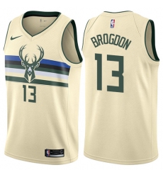 Men's Nike Milwaukee Bucks #13 Malcolm Brogdon Authentic Cream NBA Jersey - City Edition