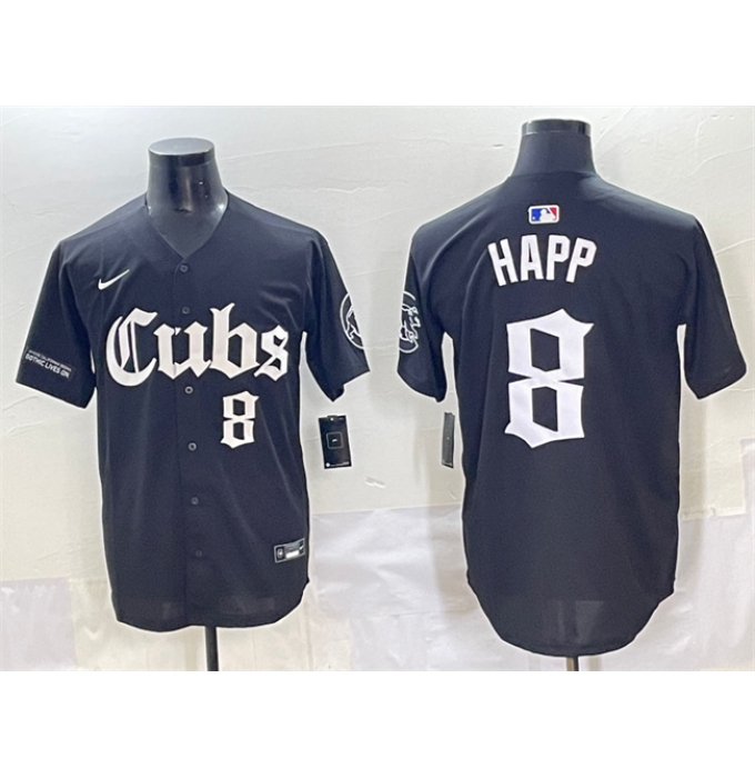 Men's Chicago Cubs #8 Ian Happ Black 'Gothic North Side Edition' Vapor Premier Limited Stitched Baseball Jersey
