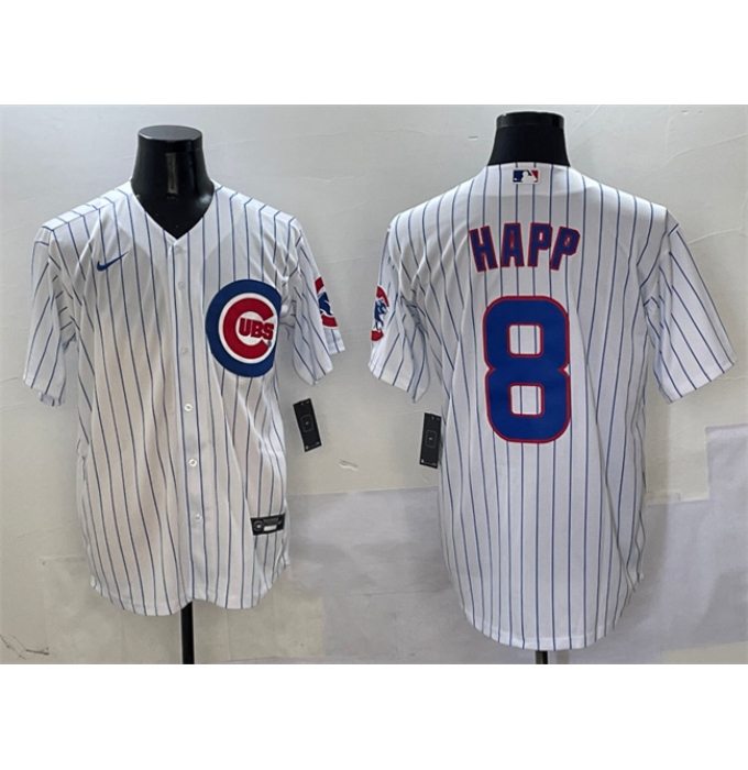Men's Chicago Cubs #8 Ian Happ White Cool Base Stitched Baseball Jersey