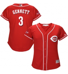 Women's Majestic Cincinnati Reds #3 Scooter Gennett Authentic Red Alternate Cool Base MLB Jersey