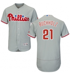 Men's Majestic Philadelphia Phillies #21 Clay Buchholz Grey Flexbase Authentic Collection MLB Jersey