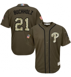 Men's Majestic Philadelphia Phillies #21 Clay Buchholz Replica Green Salute to Service MLB Jersey