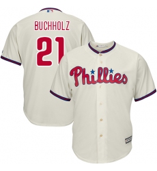 Youth Majestic Philadelphia Phillies #21 Clay Buchholz Replica Cream Alternate Cool Base MLB Jersey