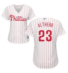 Women's Majestic Philadelphia Phillies #23 Aaron Altherr Replica White/Red Strip Home Cool Base MLB Jersey