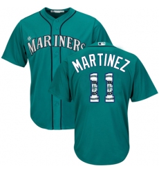 Men's Majestic Seattle Mariners #11 Edgar Martinez Authentic Teal Green Team Logo Fashion Cool Base MLB Jersey