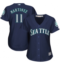 Women's Majestic Seattle Mariners #11 Edgar Martinez Authentic Navy Blue Alternate 2 Cool Base MLB Jersey