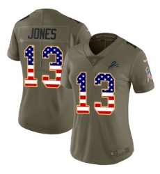 Women's Nike Detroit Lions #13 T.J. Jones Limited Olive/USA Flag Salute to Service NFL Jersey