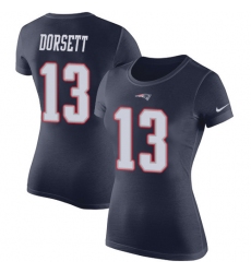 Women's Nike New England Patriots #13 Phillip Dorsett Navy Blue Rush Pride Name & Number T-Shirt