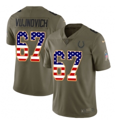 Men's Nike Indianapolis Colts #67 Jeremy Vujnovich Limited Olive/USA Flag 2017 Salute to Service NFL Jersey