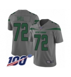 Men's New York Jets #72 Brandon Shell Limited Gray Inverted Legend 100th Season Football Jersey
