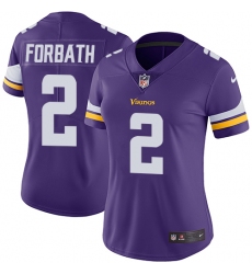 Women's Nike Minnesota Vikings #2 Kai Forbath Purple Team Color Vapor Untouchable Limited Player NFL Jersey