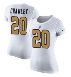 Women's Nike New Orleans Saints #20 Ken Crawley White Rush Pride Name & Number T-Shirt