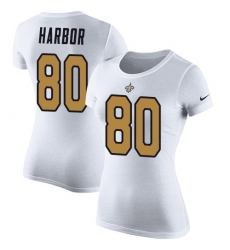 Women's Nike New Orleans Saints #80 Clay Harbor White Rush Pride Name & Number T-Shirt