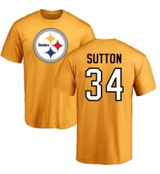 NFL Nike Pittsburgh Steelers #34 Cameron Sutton Gold Name & Number Logo T-Shirt