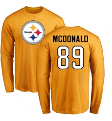 NFL Nike Pittsburgh Steelers #89 Vance McDonald Gold Name & Number Logo Long Sleeve T-Shirt