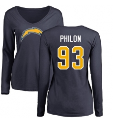 NFL Women's Nike Los Angeles Chargers #93 Darius Philon Navy Blue Name & Number Logo Long Sleeve T-Shirt