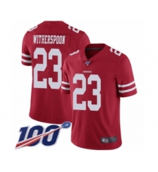 Men's San Francisco 49ers #23 Ahkello Witherspoon Red Team Color Vapor Untouchable Limited Player 100th Season Football Jersey