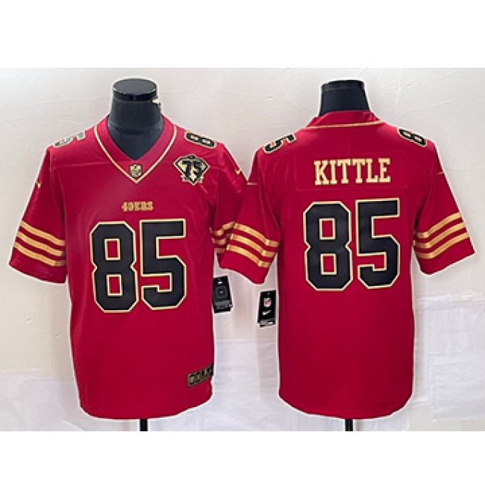 Men's Nike San Francisco 49ers #85 George Kittle Red 75th Golden Edition Stitched Limited Jersey