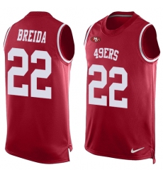 Men's Nike San Francisco 49ers #22 Matt Breida Limited Red Player Name & Number Tank Top NFL Jersey