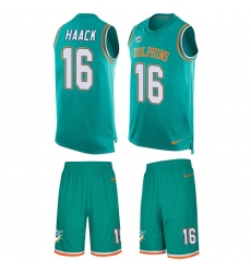 Men's Nike Miami Dolphins #16 Matt Haack Limited Aqua Green Tank Top Suit NFL Jersey