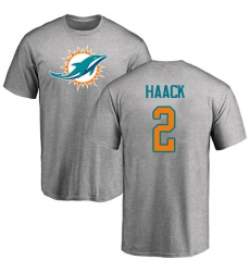 NFL Nike Miami Dolphins #2 Matt Haack Ash Name & Number Logo T-Shirt