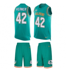 Men's Nike Miami Dolphins #42 Alterraun Verner Limited Aqua Green Tank Top Suit NFL Jersey